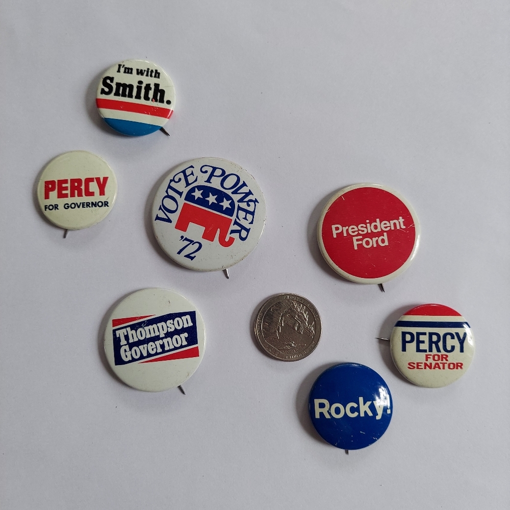 Vintage 70s Pins Pinback Buttons Illinois Republican Political Campaign - Picture 2 of 12